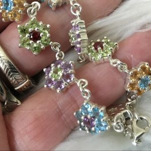 Vintage Sold 925 Natural Gemstone Flower Adjustable Necklace